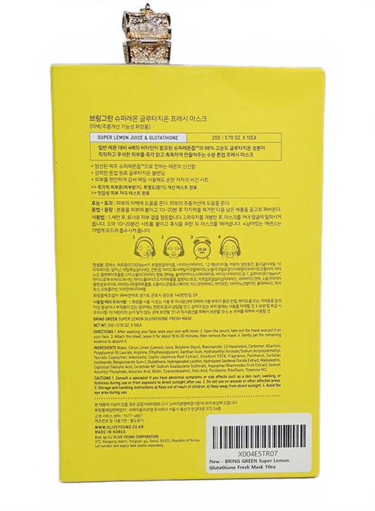 🍋 Bring Green Super Lemon Glutathione Fresh Mask – 10 Pack