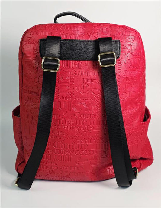 ❤️ Juicy Couture Embossed Logo Backpack – Red with Black & Gold Accents