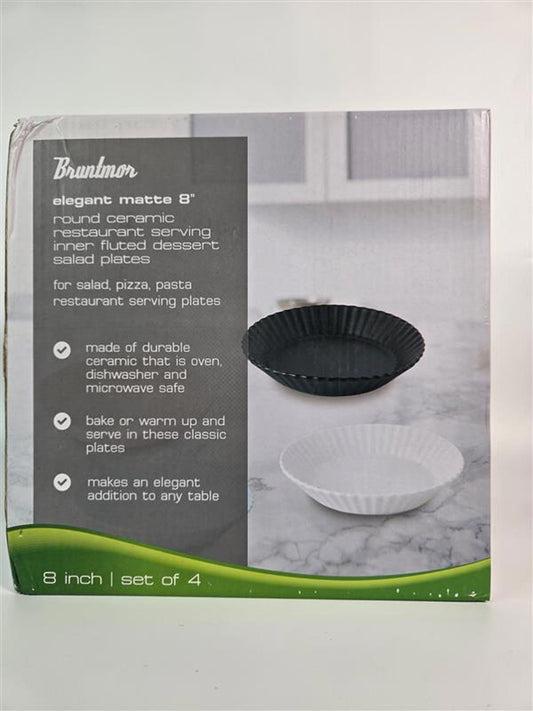 ๐ฝ๏ธ Bruntmor Elegant Matte 8โ Ceramic Salad Plate Set โ White (Set of 4)
