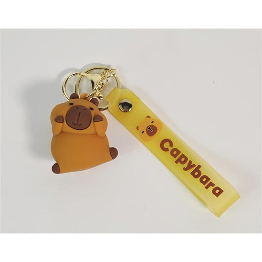 πΉπ Capybara Wristlet Keychain Charm w/ Yellow Strap (Gold Hardware)
