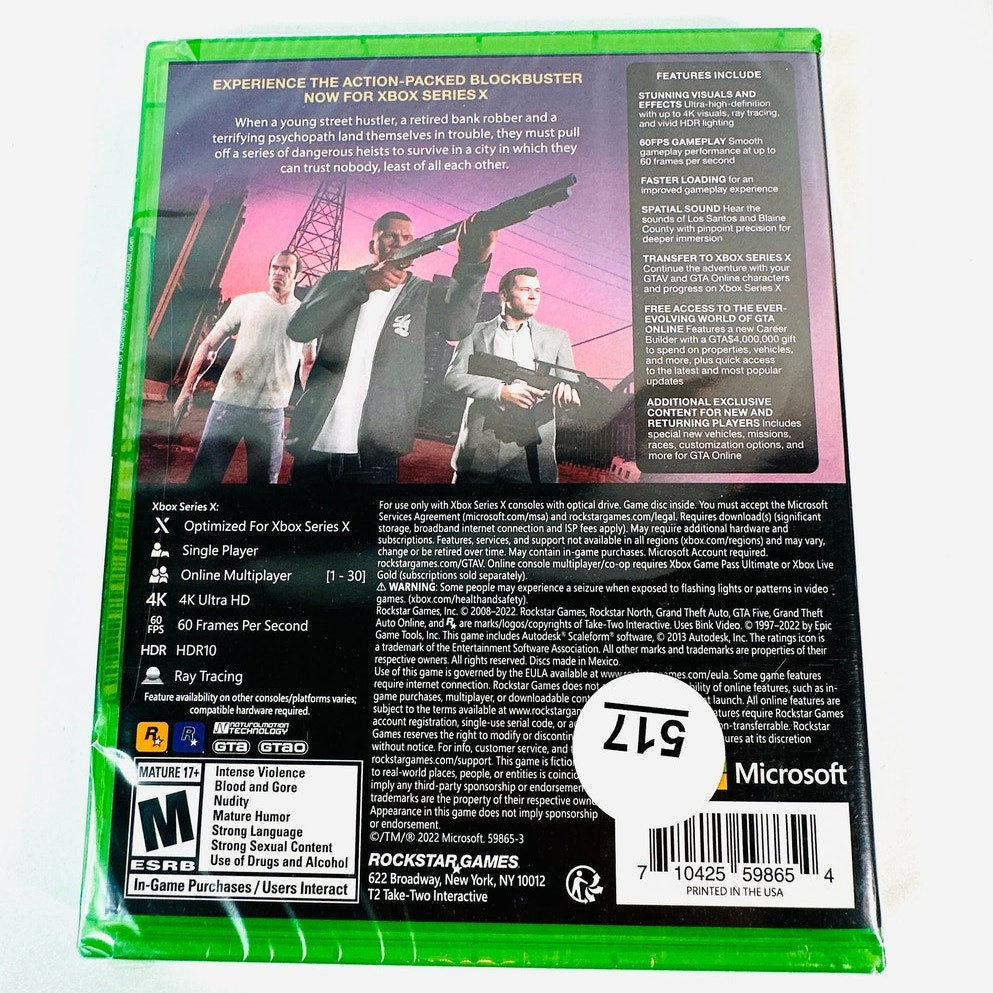 Grand Theft Auto V GTA 5 Xbox Series X Optimized Rockstar Games Sealed New