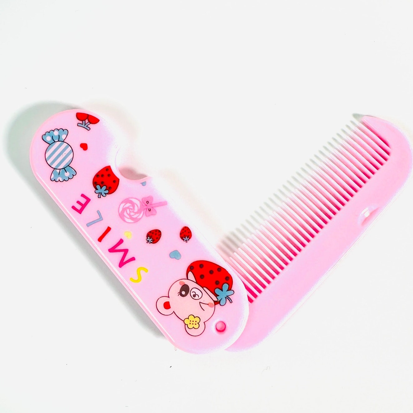 🐻 Smile Pink Bear Folding Pocket Comb Travel Hairbrush New