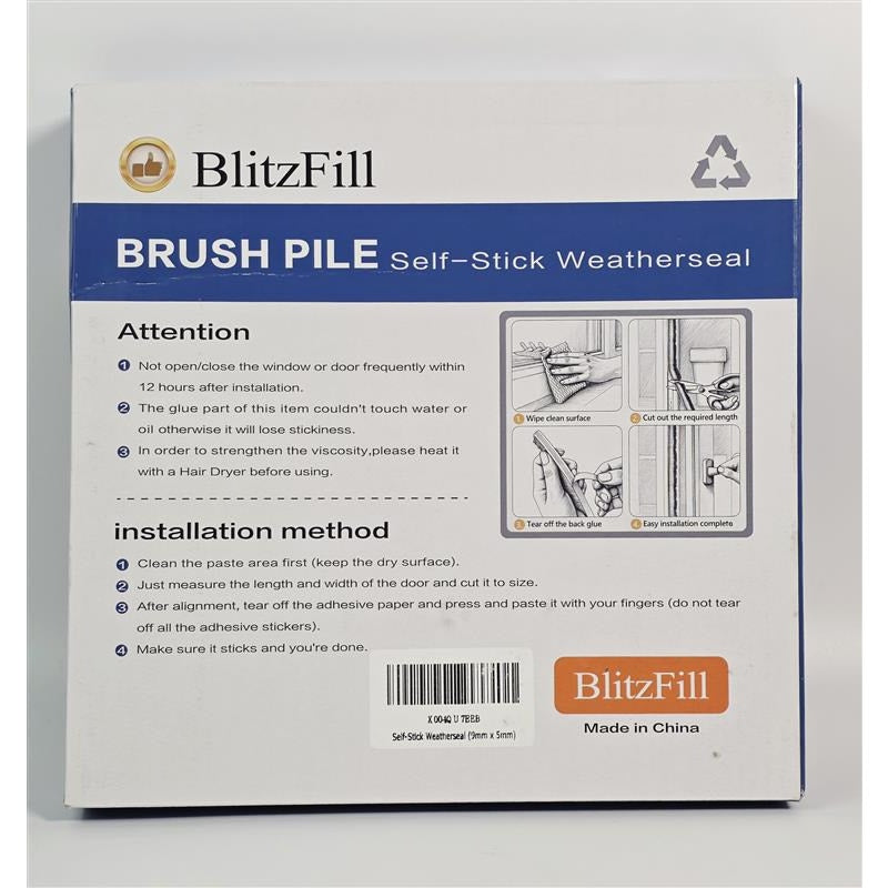 🪟🧹 BlitzFill Brush Pile Self-Stick Weatherseal (33ft) Door/Window Draft Seal