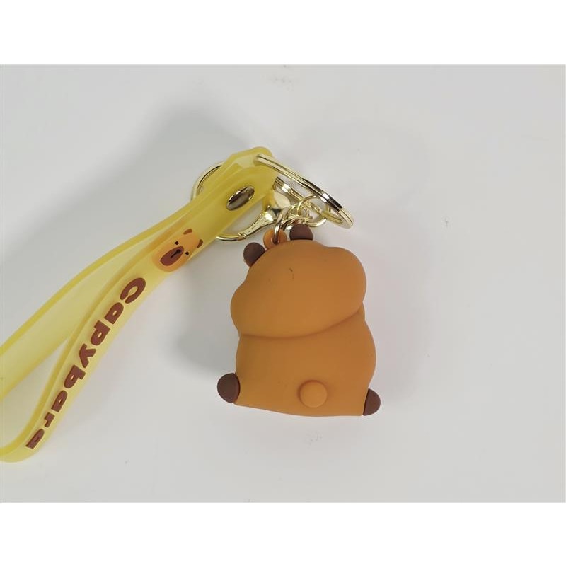 ๐น๐ Capybara Wristlet Keychain Charm w/ Yellow Strap (Gold Hardware)