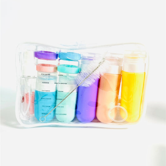 ✈️ 10-Piece Silicone Travel Bottle Set w/ Clear Toiletry Bag New