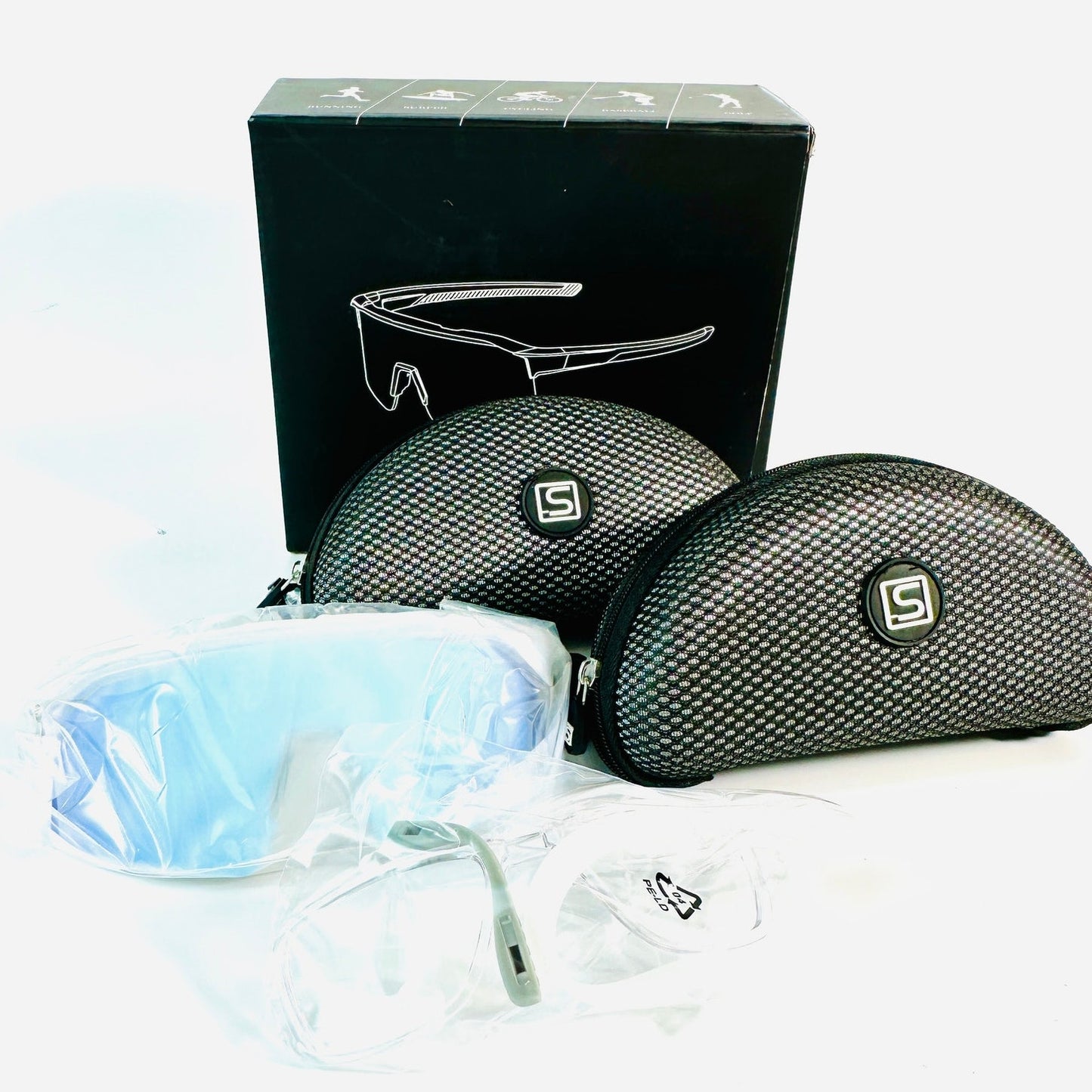 🕶️ Sport Sunglasses Wrap-Around Shield w/ Hard Case & Clear Lens New