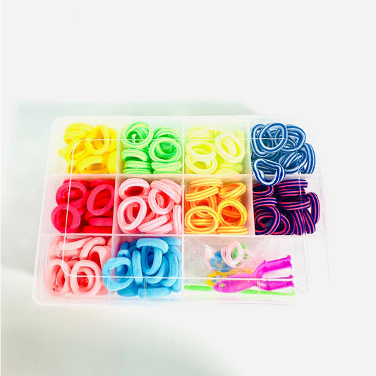 🌈 10-Grid Colorful Seamless Hair Ties Elastic Bands w/ Tools New