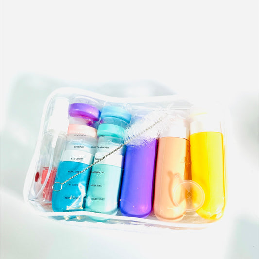 ✈️ 10-Piece Silicone Travel Bottle Set w/ Clear Toiletry Bag New