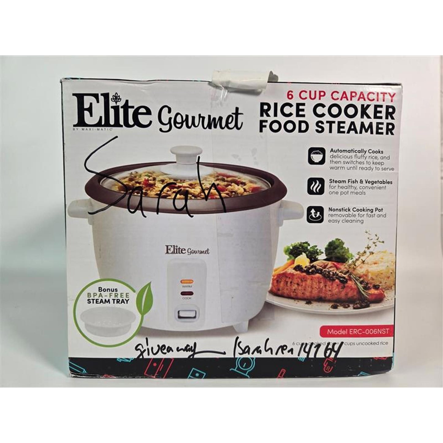 🍚 Elite Gourmet 6-Cup Rice Cooker & Food Steamer (Model ERC-006NST)