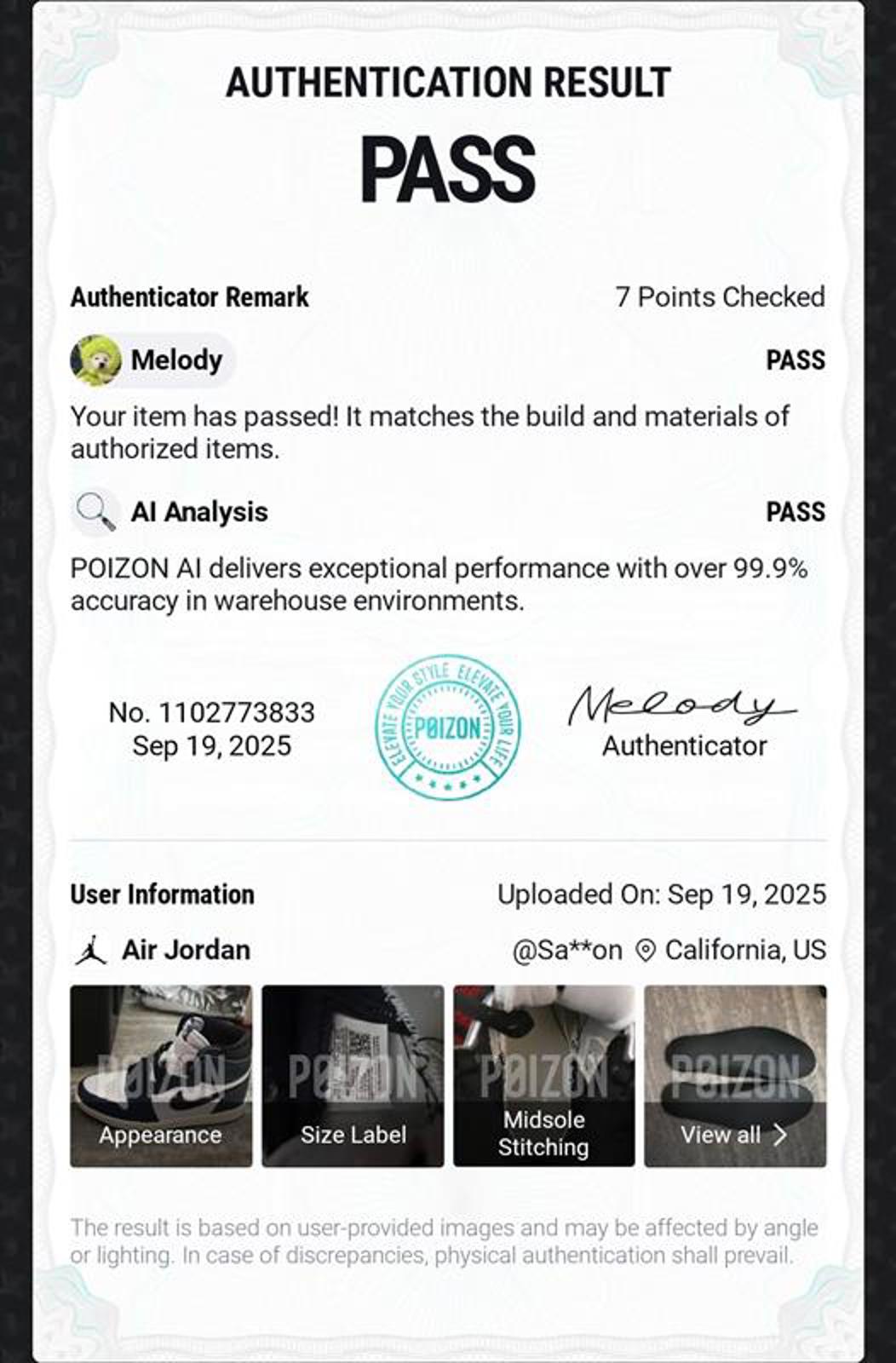 2017 Nike Air Jordan 1 Retro High OG Black/Royal/White – 10M (POIZON Verified)