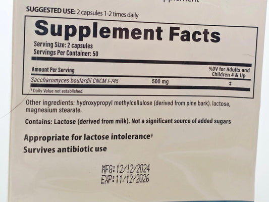Florastor Daily Probiotic – 500mg S. boulardii (100 ct)