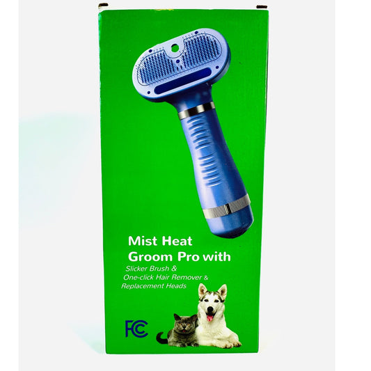 FC Mist Heat Groom Pro Pet Brush 3 in 1 Slicker Dryer Hair Remover Blue New