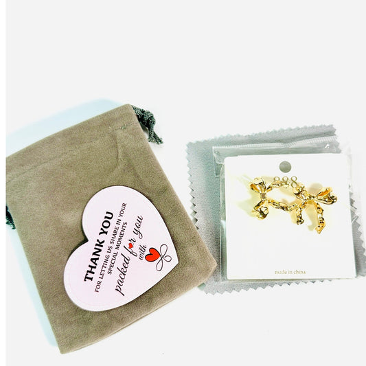 🎀 888 Gold Tone Bow Stud Earrings w/ Velvet Gift Pouch New