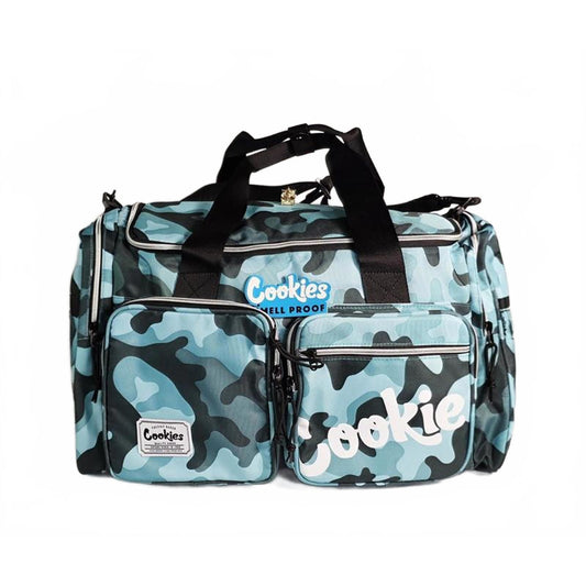 🎒 Cookies Smell Proof Duffle Bag – Blue Camo Edition