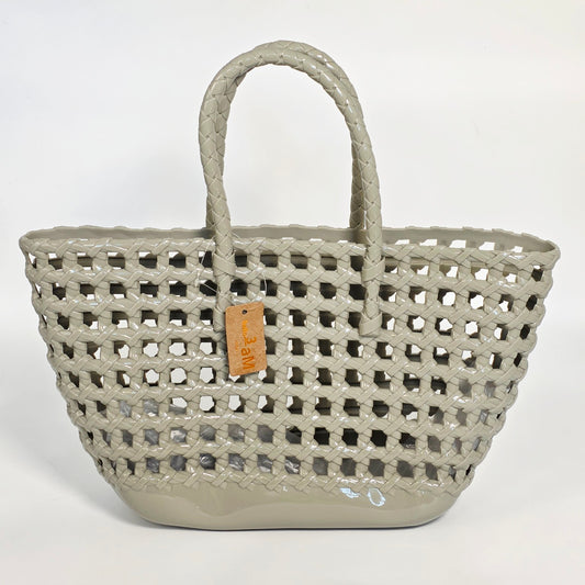 Hello 3AM Woven Plastic Tote Bag (Beige/Grey)