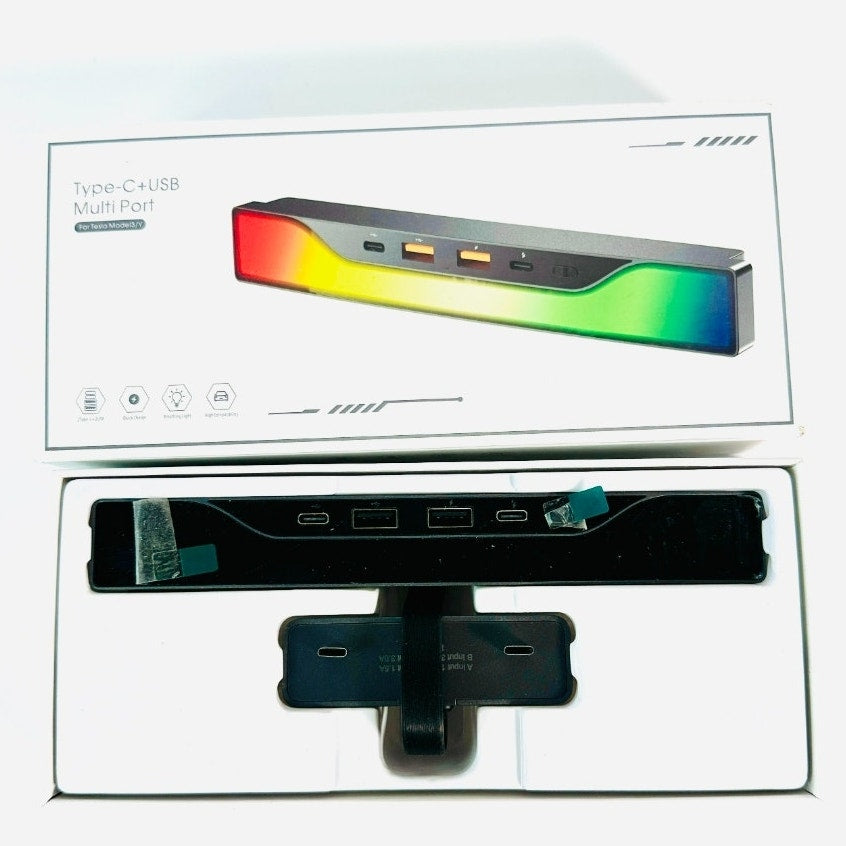 🚗 Type-C+USB Multi Port Hub For Tesla Model 3/Y RGB Light New