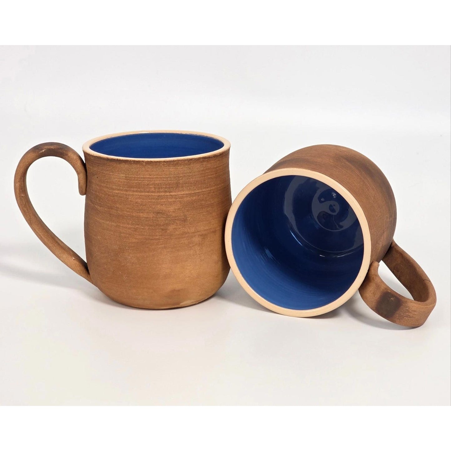 Rustic Ceramic Mug Set (2-pack, Blue Interior)