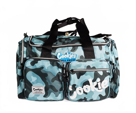 🎒 Cookies Smell Proof Duffle Bag – Blue Camo Edition