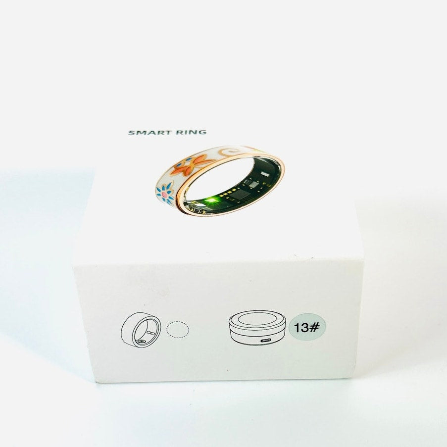 💍 Smart Ring Size 13 Health Tracker Floral Enamel White New