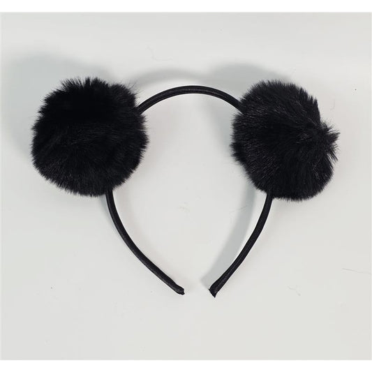 🖤🎀 Black Fuzzy Pom Pom Headband (One Size) Costume/Party