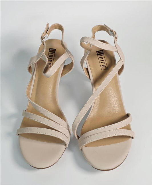 👠 Nude Strappy Heeled Sandals – Classic Open Toe Design - Size 8