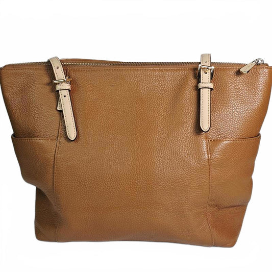 🤎 Michael Kors Jet Set Pebbled Leather Tote – Acorn Brown
