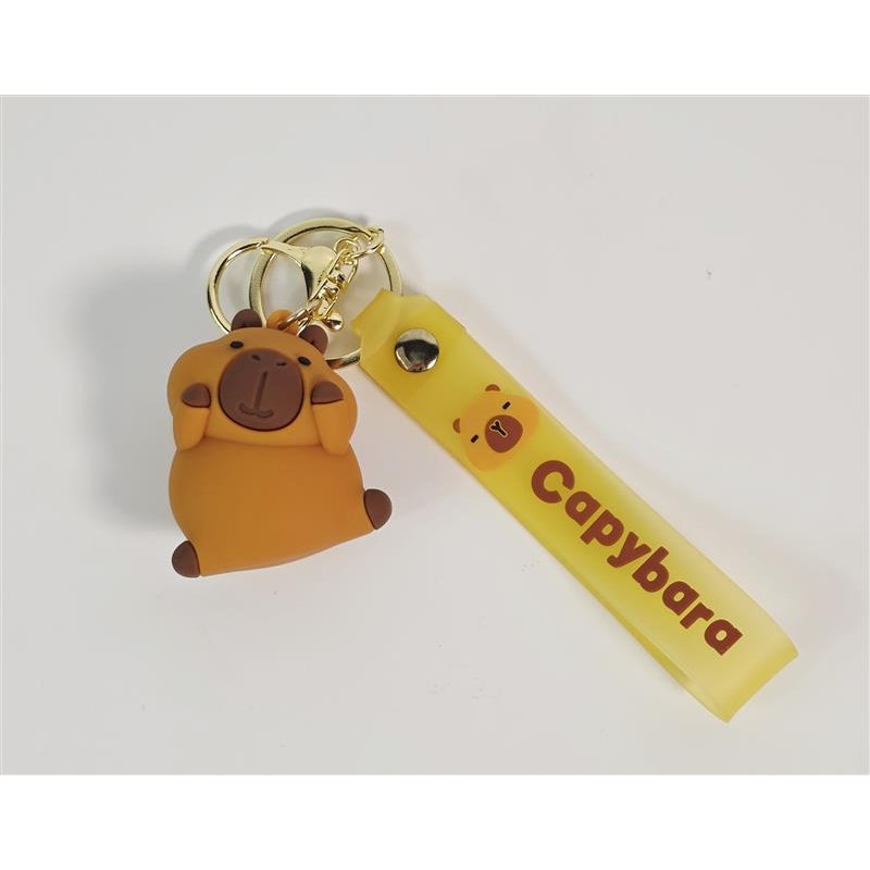 🐹💛 Capybara Wristlet Keychain Charm w/ Yellow Strap (Gold Hardware)