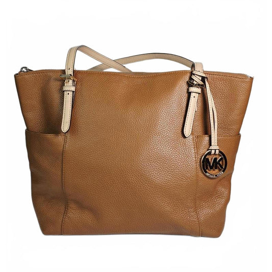 🤎 Michael Kors Jet Set Pebbled Leather Tote – Acorn Brown