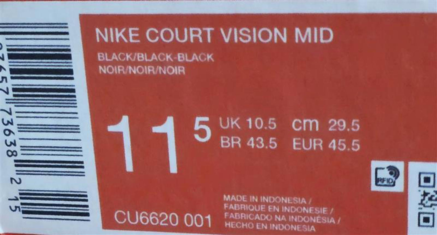🖤 Nike Court Vision Mid Sneakers – Triple Black M11.5, POIZON Authenticated-New