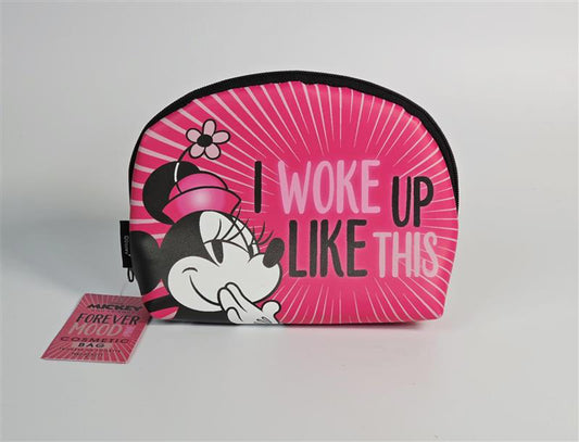 💖 Disney Minnie Mouse “I Woke Up Like This” Cosmetic Bag – Hot Pink Edition