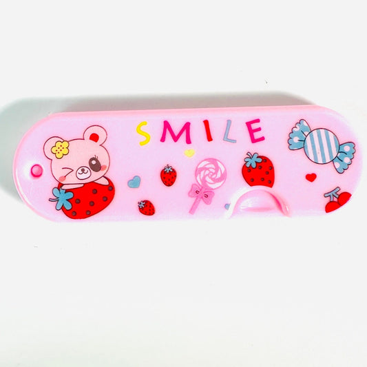 🐻 Smile Pink Bear Folding Pocket Comb Travel Hairbrush New