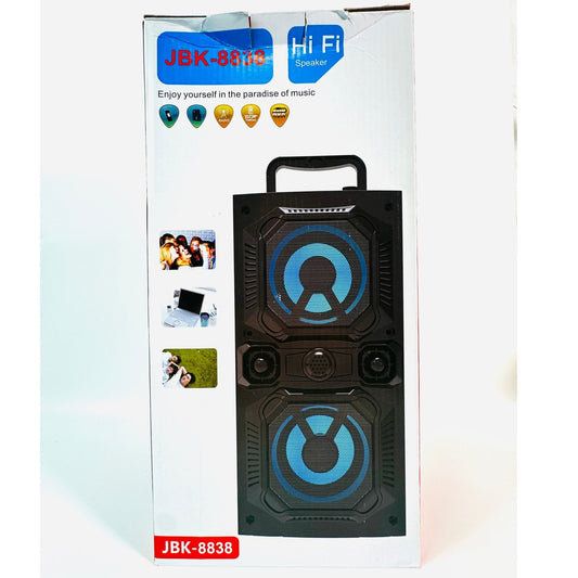 JBK 8838 Hi Fi Wireless Bluetooth Speaker Blue LED Party Light Dual 4 Inch New
