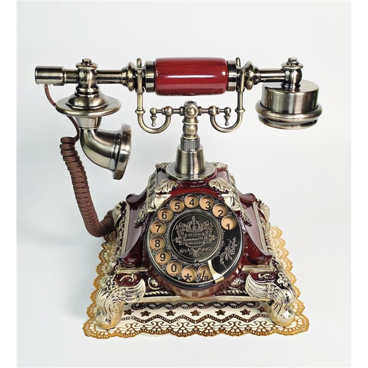 📞 Vintage Royal Rotary Telephone – Ornate Brass & Mahogany Finish