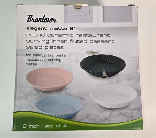 🍽️ Bruntmor Elegant Matte 8” Ceramic Salad Plate Set – White (Set of 4)