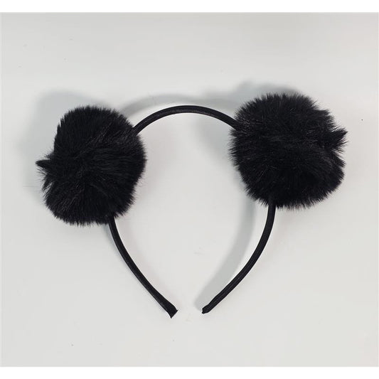 🖤🎀 Black Fuzzy Pom Pom Headband (One Size) Costume/Party