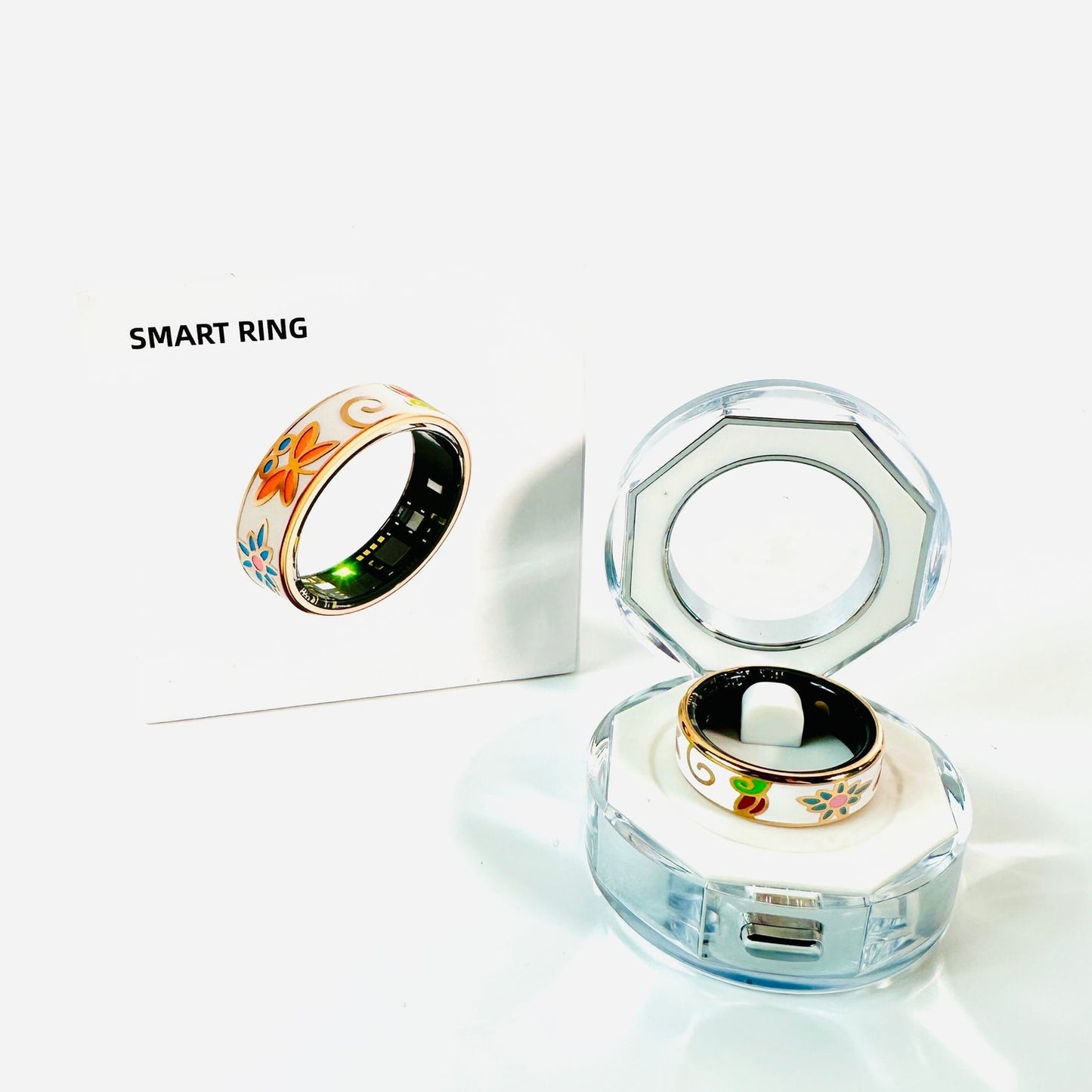 💍 Smart Ring Size 13 Health Tracker Floral Enamel White New