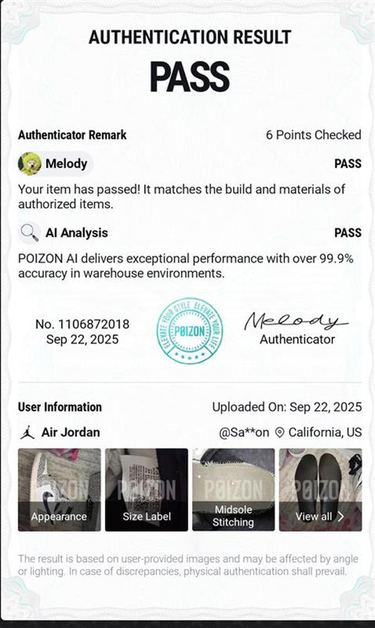 Nike Air Jordan 1 Retro High OG White Cement – Size 12.5 (POIZON Verified)