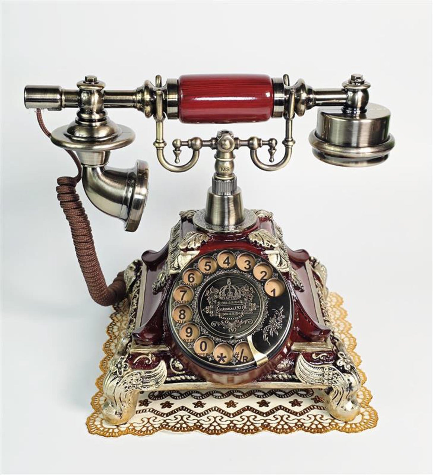📞 Vintage Royal Rotary Telephone – Ornate Brass & Mahogany Finish