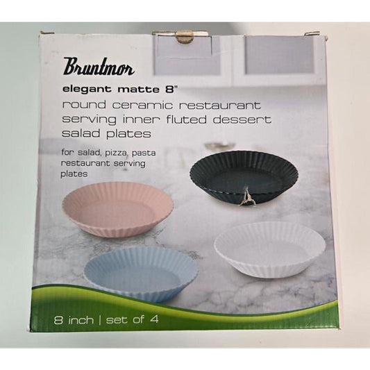 🍽️ Bruntmor Elegant Matte 8” Ceramic Salad Plate Set – White (Set of 4)