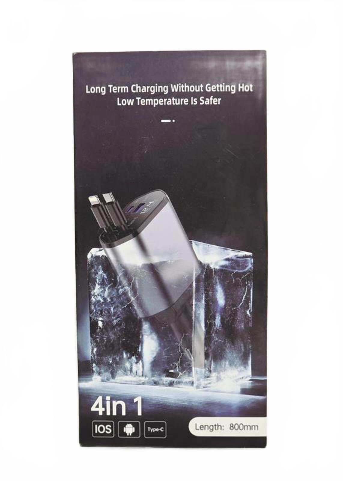 ⚡ 4-in-1 Retractable Car Charger – Dual Port + Type-C + Lightning Combo