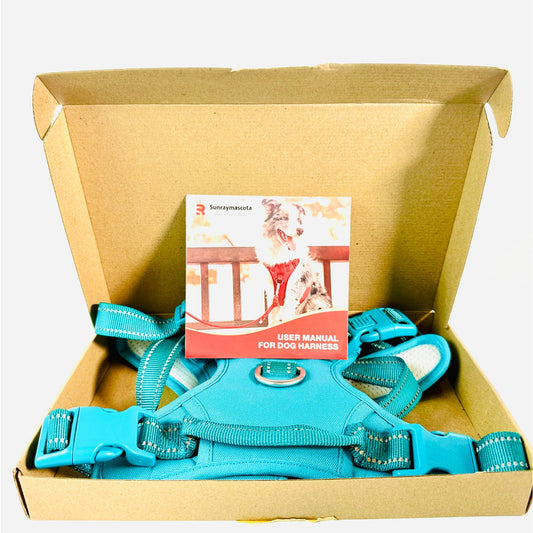 🐕 Sunraymascota Dog Harness Turquoise w/ Handle Adjustable New