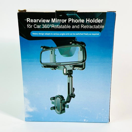 📱 360° Rotatable Rearview Mirror Phone Holder Mount Black New