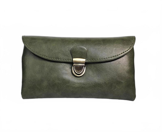 🫒 Olive Green Faux Leather Belt Bag & Clutch Set
