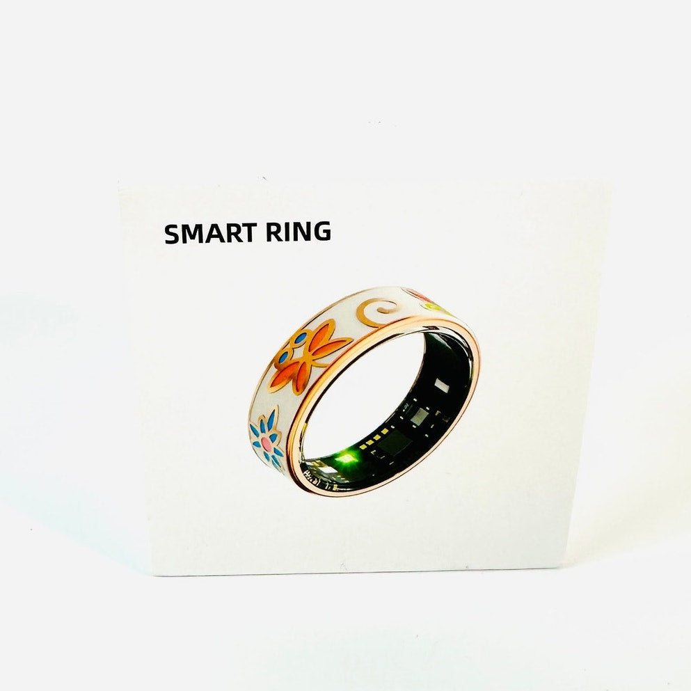 💍 Smart Ring Size 13 Health Tracker Floral Enamel White New