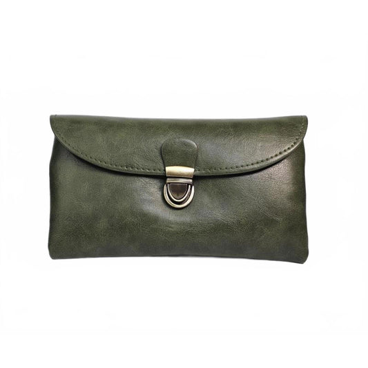 🫒 Olive Green Faux Leather Belt Bag & Clutch Set