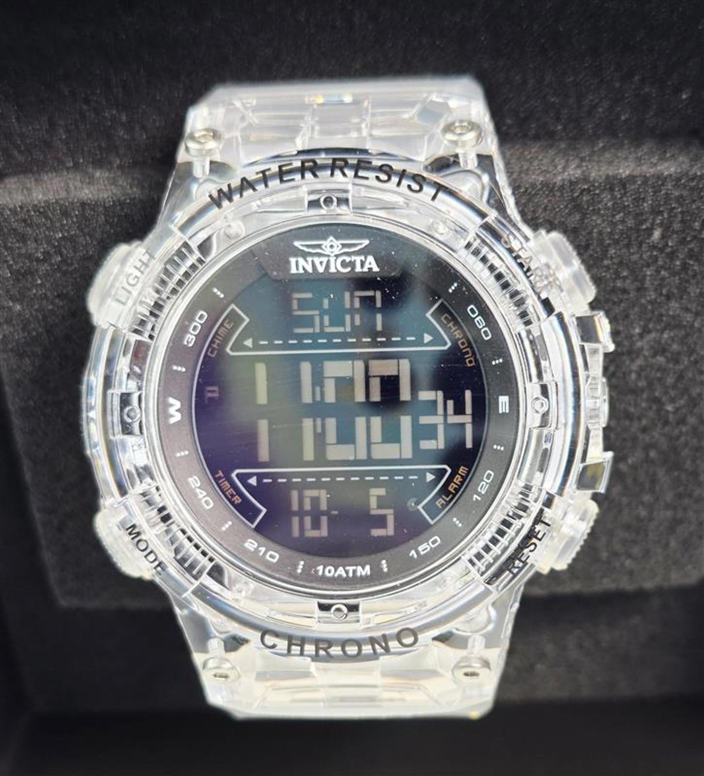 🕶️ Invicta Men’s Transparent Chronograph Digital Watch – Clear Resin Edition