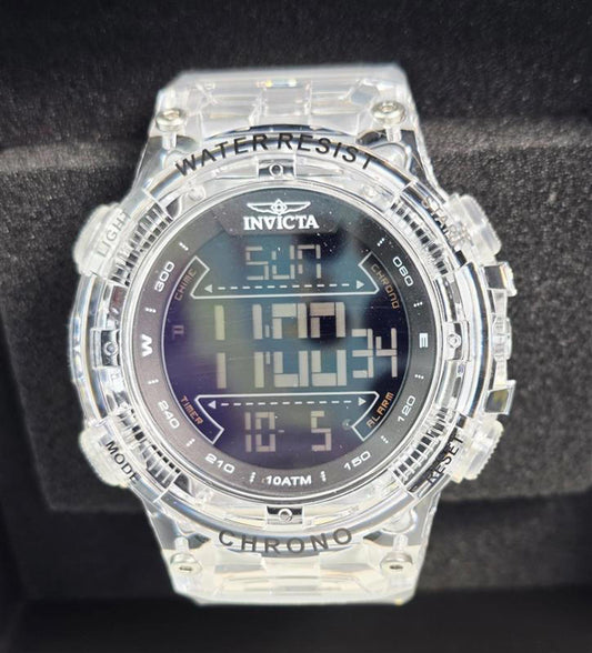 🕶️ Invicta Men’s Transparent Chronograph Digital Watch – Clear Resin Edition