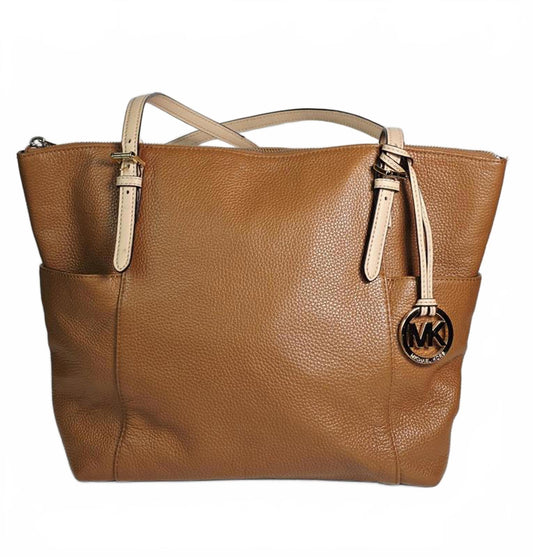 🤎 Michael Kors Jet Set Pebbled Leather Tote – Acorn Brown