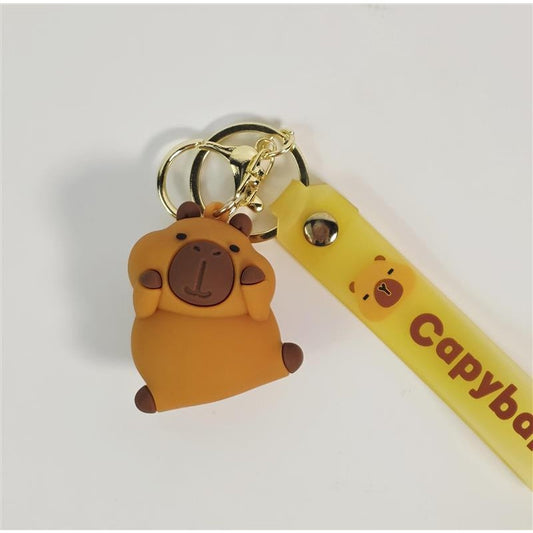 🐹💛 Capybara Wristlet Keychain Charm w/ Yellow Strap (Gold Hardware)