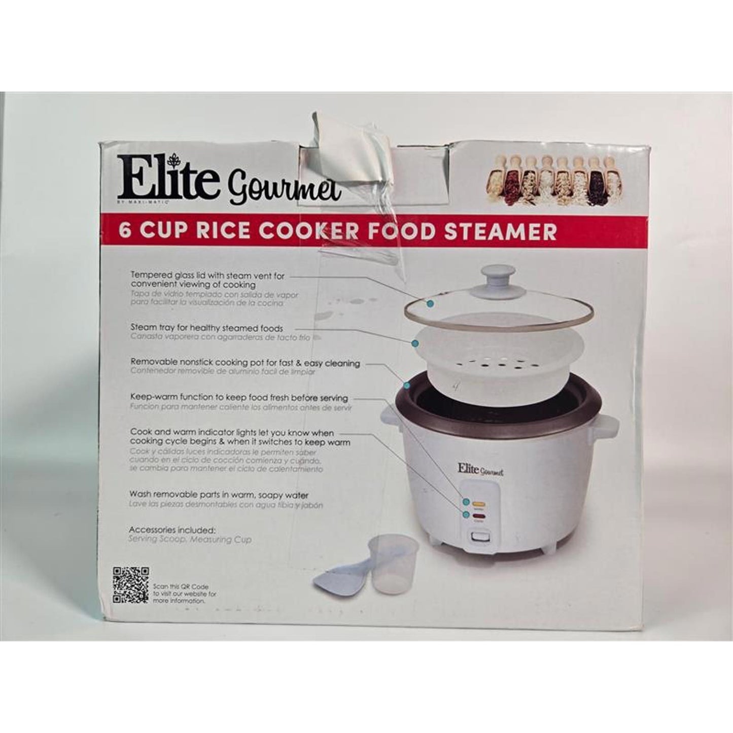 🍚 Elite Gourmet 6-Cup Rice Cooker & Food Steamer (Model ERC-006NST)